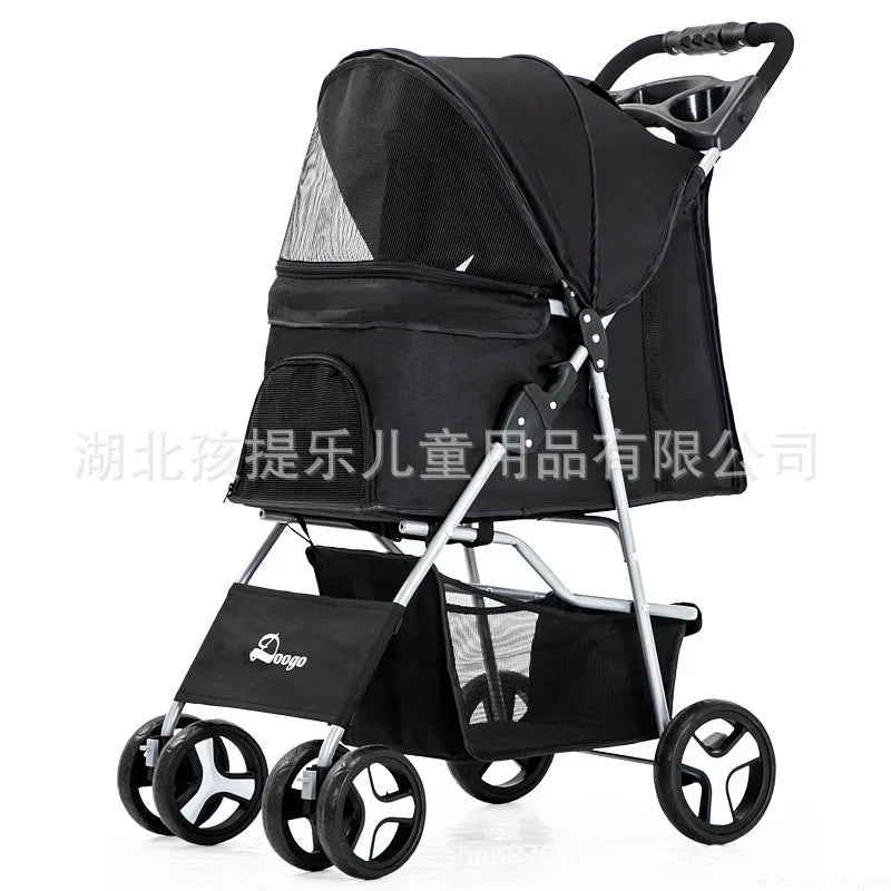 DTC-804 Portable Foldable Pet Cart Cat Dog Four Wheeled Cart Pet Outing Cart Single Handed Delivery with Sunroof