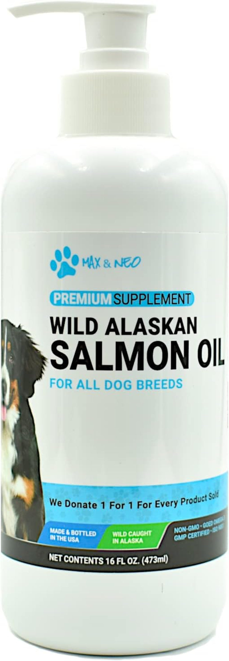 100% Pure Wild Caught Alaskan Salmon Oil for Dogs and Cats - We Donate One for One to Dog Rescues for Every Bottle Sold (16Oz)