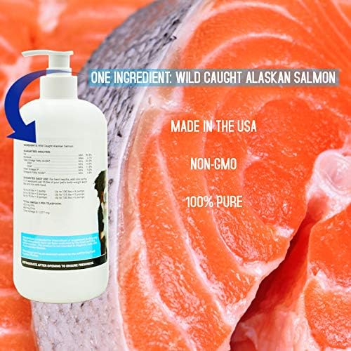 100% Pure Wild Caught Alaskan Salmon Oil for Dogs and Cats - We Donate One for One to Dog Rescues for Every Bottle Sold (16Oz)