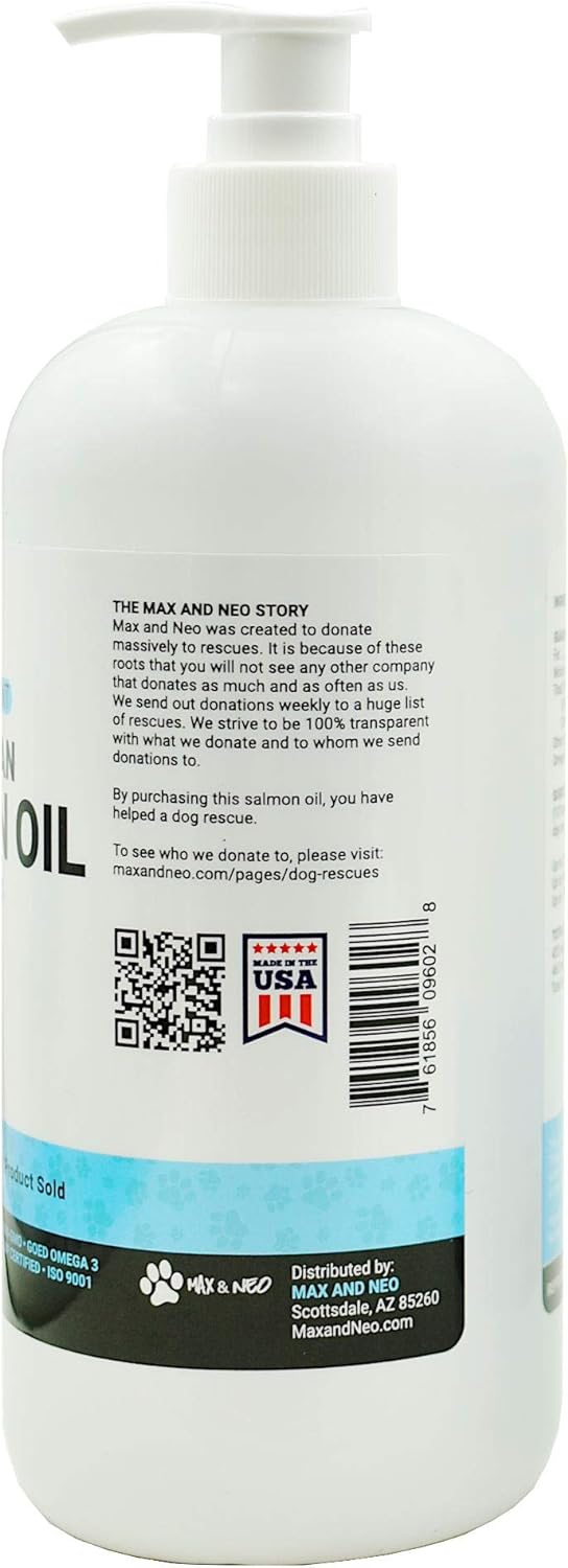 100% Pure Wild Caught Alaskan Salmon Oil for Dogs and Cats - We Donate One for One to Dog Rescues for Every Bottle Sold (16Oz)