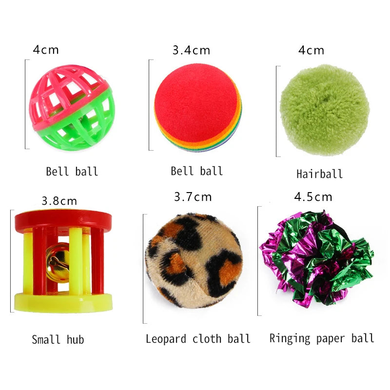 20 Sets Cat Interactive Toy Rainbow Ball Cat Toy Colorful Feather Wand Plush Mouse Cat Sticks Toys for Cats Pet Cat Accessories