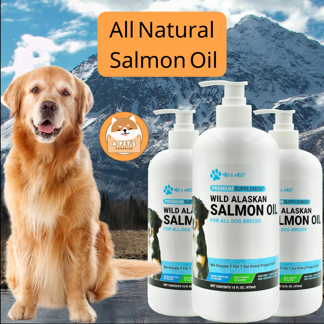 100% Pure Wild Caught Alaskan Salmon Oil for Dogs and Cats - We Donate One for One to Dog Rescues for Every Bottle Sold (16Oz)